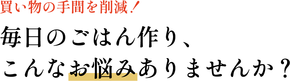 買い物の手間を削減！毎日のごはん作り、こんなお悩みありませんか？